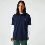 Men Lacoste V0ZN591 Navy Blue 7CG Classic Fit Speckled Print Cotton Pique Polo