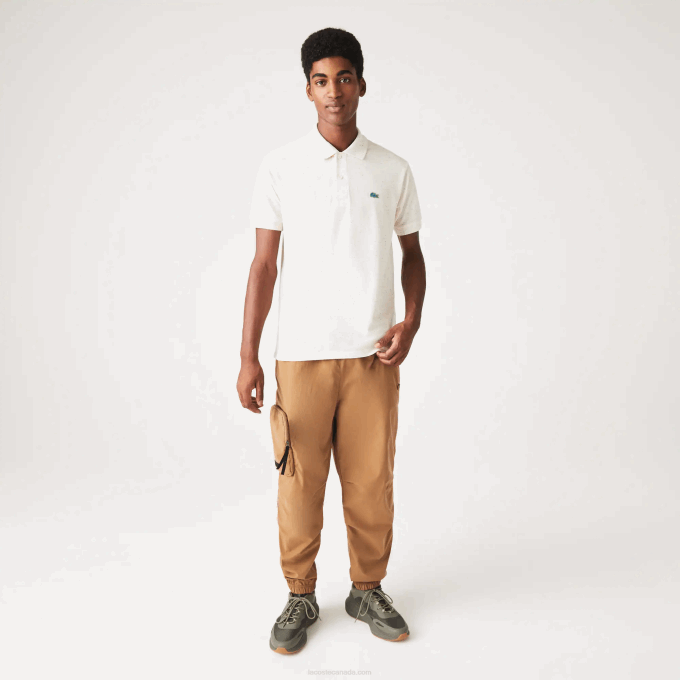 Men Lacoste V0ZN592 Beige 74A Classic Fit Speckled Print Cotton Pique Polo - Image 2