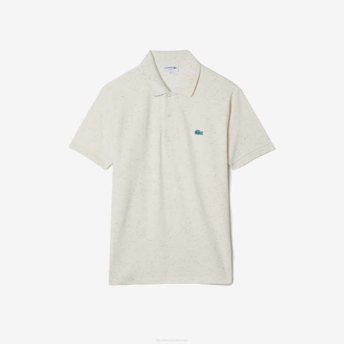Men Lacoste V0ZN592 Beige 74A Classic Fit Speckled Print Cotton Pique Polo - Image 5
