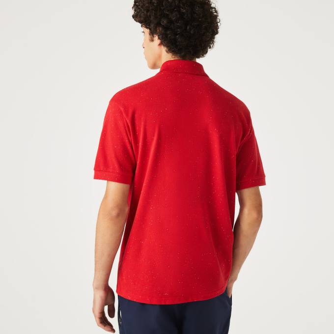 Men Lacoste V0ZN594 Red 7CQ Classic Fit Speckled Print Cotton Pique Polo - Image 2