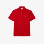 Men Lacoste V0ZN594 Red 7CQ Classic Fit Speckled Print Cotton Pique Polo - Image 3