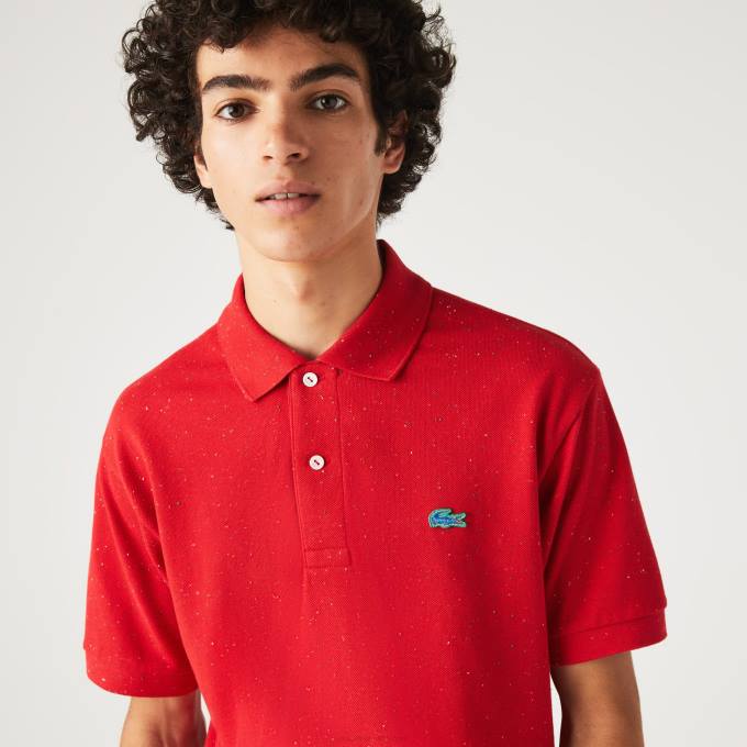 Men Lacoste V0ZN594 Red 7CQ Classic Fit Speckled Print Cotton Pique Polo - Image 1