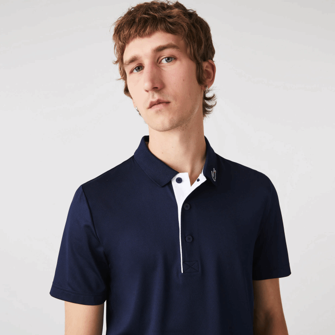 Men Lacoste V0ZN596 Navy Blue White 525 SPORT Jersey Golf Polo Shirt - Image 4