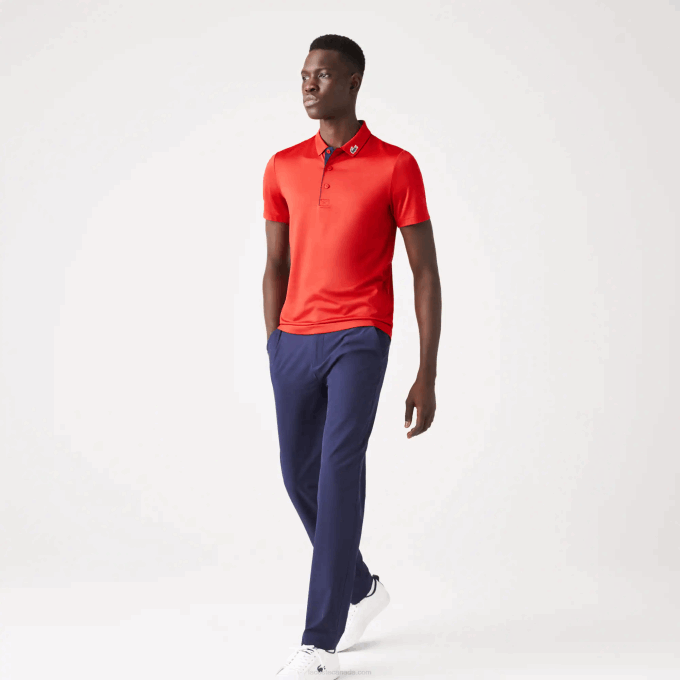 Men Lacoste V0ZN597 Red Navy Blue 528 SPORT Jersey Golf Polo Shirt - Image 2