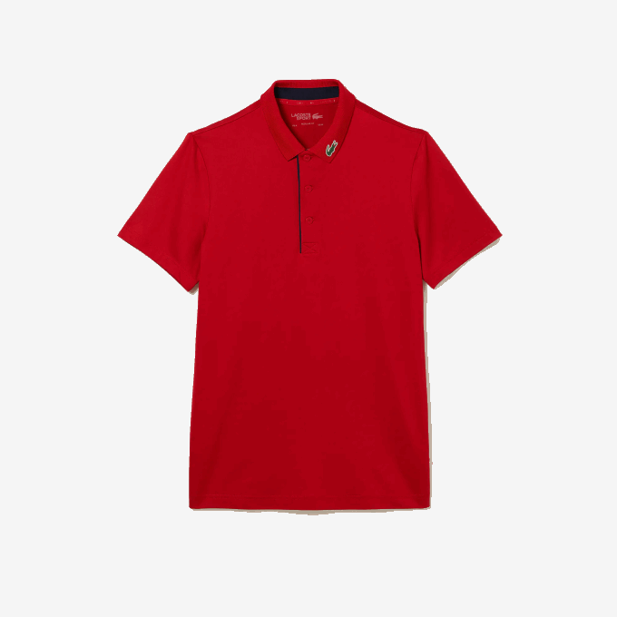 Men Lacoste V0ZN597 Red Navy Blue 528 SPORT Jersey Golf Polo Shirt - Image 4