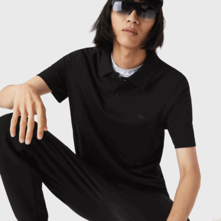 Men Lacoste V0ZN598 Black 031 Slim Fit Organic Stretch Cotton Pique Polo