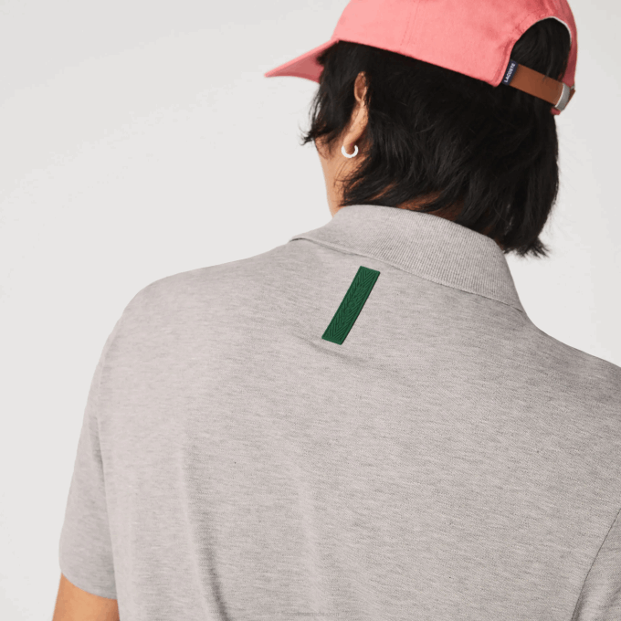 Men Lacoste V0ZN599 Grey Chine 4JV Slim Fit Organic Stretch Cotton Pique Polo - Image 4