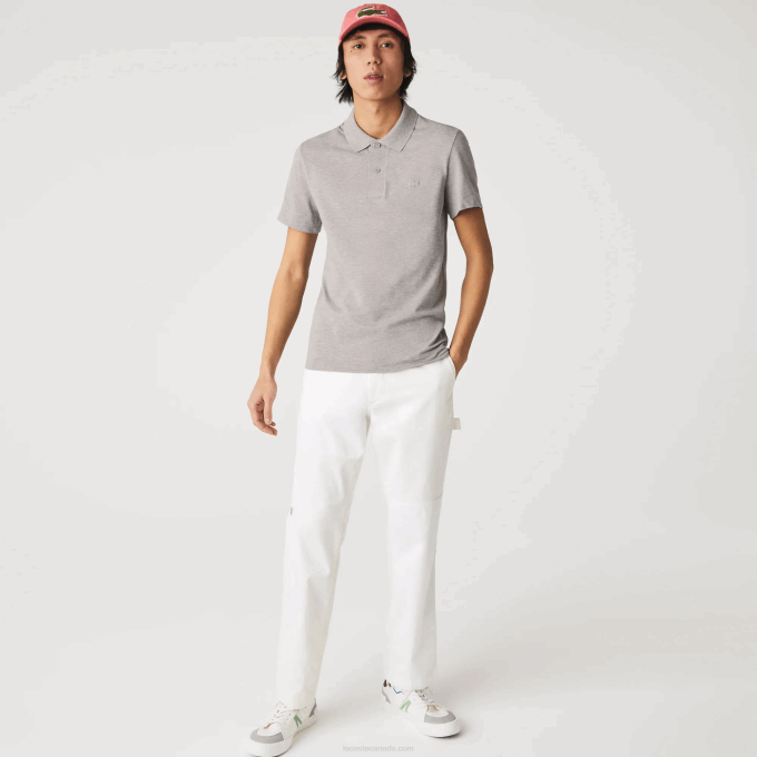 Men Lacoste V0ZN599 Grey Chine 4JV Slim Fit Organic Stretch Cotton Pique Polo - Image 1