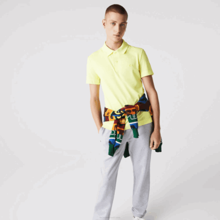 Men Lacoste V0ZN600 Flashy Yellow TUK Slim Fit Organic Stretch Cotton Pique Polo