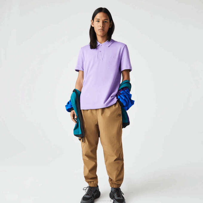 Men Lacoste V0ZN602 Purple GFU Active Movement Breathable Cotton Pique Polo - Image 2