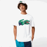 Men Lacoste V0ZN608 White 001 Relaxed Fit Oversized Crocodile T-Shirt