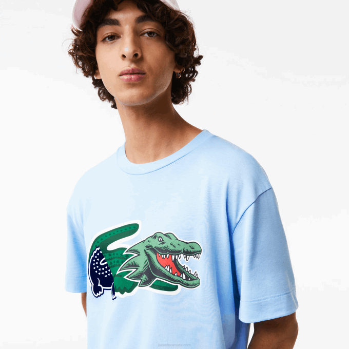 Men Lacoste V0ZN609 Blue HBP Relaxed Fit Oversized Crocodile T-Shirt - Image 2