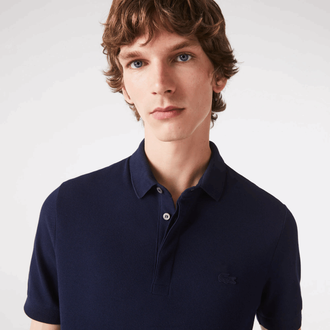 Men Lacoste V0ZN611 Navy Blue 166 Smart Paris Stretch Cotton Pique Polo - Image 1