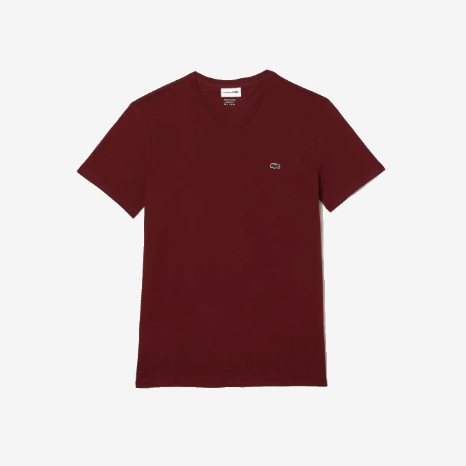 Men Lacoste V0ZN612 Bordeaux ZS1 V-Neck Pima Cotton Jersey T-Shirt - Image 1