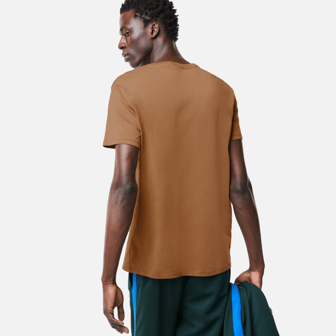 Men Lacoste V0ZN613 Brown Z0W V-Neck Pima Cotton Jersey T-Shirt - Image 3