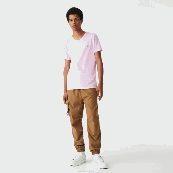 Men Lacoste V0ZN615 Pink Z4H V-Neck Pima Cotton Jersey T-Shirt - Image 2