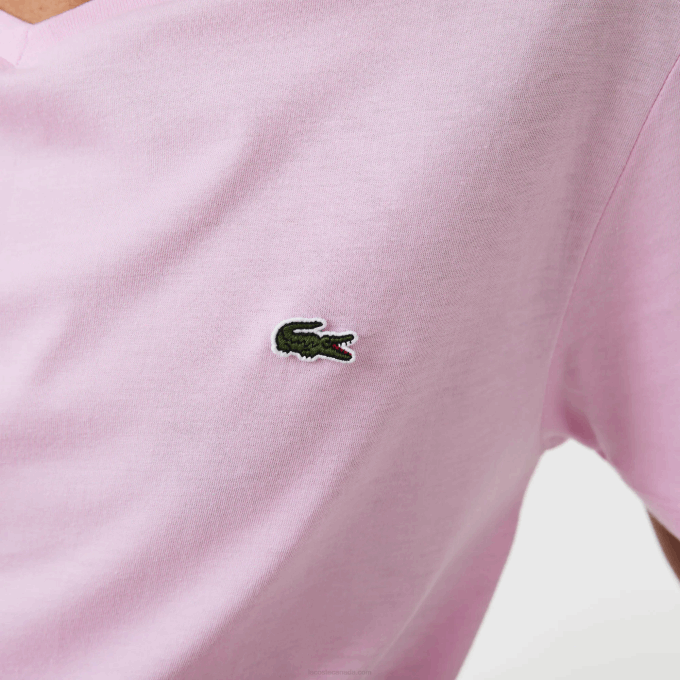 Men Lacoste V0ZN615 Pink Z4H V-Neck Pima Cotton Jersey T-Shirt - Image 4