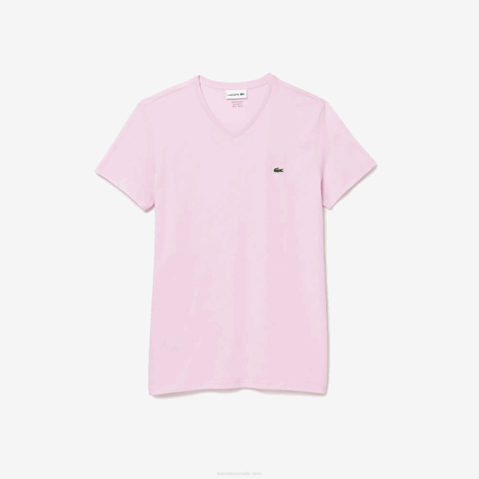 Men Lacoste V0ZN615 Pink Z4H V-Neck Pima Cotton Jersey T-Shirt - Image 5