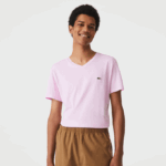 Men Lacoste V0ZN615 Pink Z4H V-Neck Pima Cotton Jersey T-Shirt - Image 6