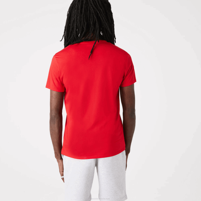 Men Lacoste V0ZN617 Red 240 V-Neck Pima Cotton Jersey T-Shirt - Image 3