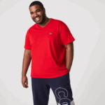 Men Lacoste V0ZN617 Red 240 V-Neck Pima Cotton Jersey T-Shirt - Image 6