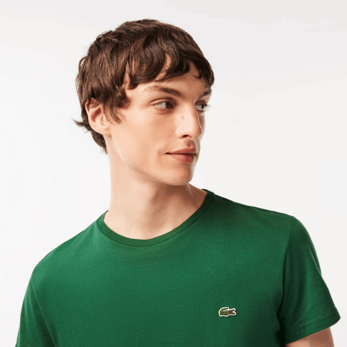Men Lacoste V0ZN618 Green 132 Crew Neck Pima Cotton Jersey T-Shirt - Image 2