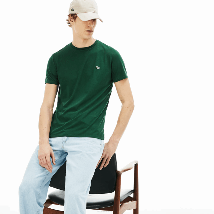 Men Lacoste V0ZN618 Green 132 Crew Neck Pima Cotton Jersey T-Shirt - Image 5