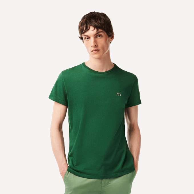 Men Lacoste V0ZN618 Green 132 Crew Neck Pima Cotton Jersey T-Shirt - Image 1
