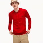 Men Lacoste V0ZN620 Red 240 Hooded Cotton Jersey Sweatshirt - Image 2
