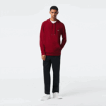 Men Lacoste V0ZN622 Bordeaux 476 Hooded Cotton Jersey Sweatshirt - Image 2