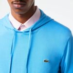Men Lacoste V0ZN623 Blue 4XA Hooded Cotton Jersey Sweatshirt - Image 3