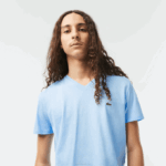 Men Lacoste V0ZN624 Blue HBP V-Neck Pima Cotton Jersey T-Shirt - Image 2