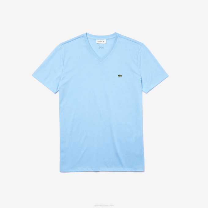 Men Lacoste V0ZN624 Blue HBP V-Neck Pima Cotton Jersey T-Shirt - Image 4