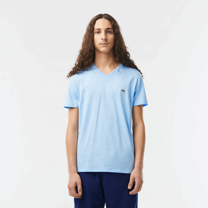 Men Lacoste V0ZN624 Blue HBP V-Neck Pima Cotton Jersey T-Shirt - Image 1