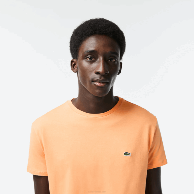 Men Lacoste V0ZN62 Light Orange HEB Crew Neck Pima Cotton Jersey T-Shirt - Image 2