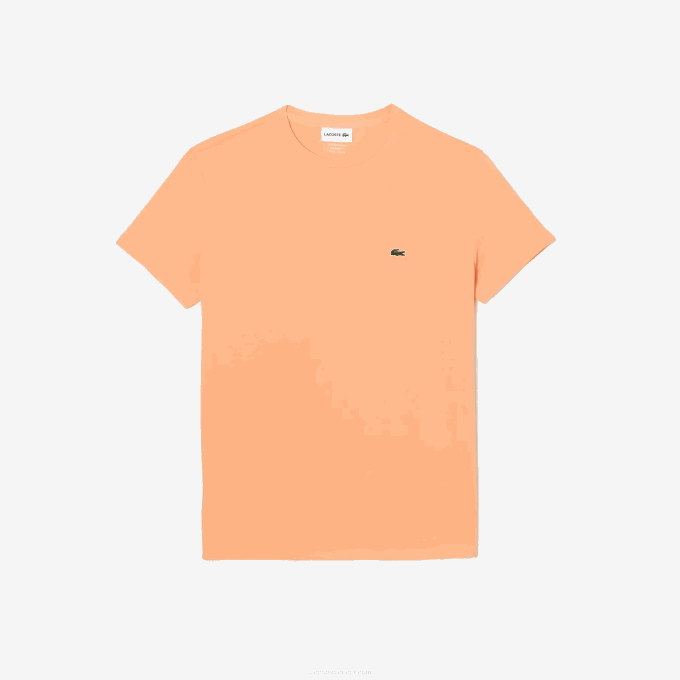 Men Lacoste V0ZN62 Light Orange HEB Crew Neck Pima Cotton Jersey T-Shirt - Image 4