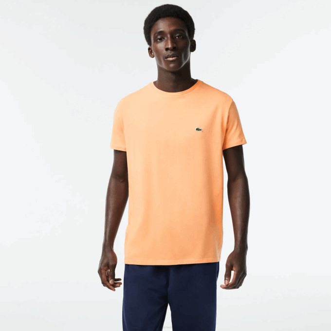 Men Lacoste V0ZN62 Light Orange HEB Crew Neck Pima Cotton Jersey T-Shirt - Image 1