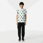 Men Lacoste V0ZN630 White SBH Regular Fit Crocodile Print Polo - Image 2