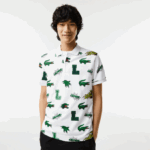 Men Lacoste V0ZN630 White SBH Regular Fit Crocodile Print Polo