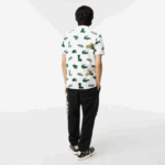 Men Lacoste V0ZN630 White SBH Regular Fit Crocodile Print Polo - Image 3