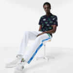 Men Lacoste V0ZN631 Navy Blue White QRN Regular Fit Crocodile Print Polo