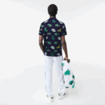 Men Lacoste V0ZN631 Navy Blue White QRN Regular Fit Crocodile Print Polo - Image 3