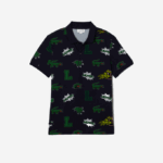 Men Lacoste V0ZN631 Navy Blue White QRN Regular Fit Crocodile Print Polo - Image 5