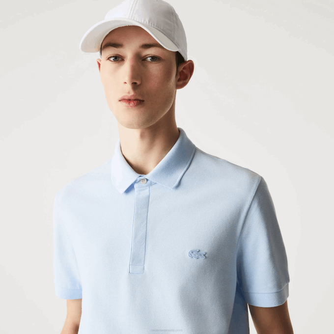 Men Lacoste V0ZN632 Light Blue T01 Smart Paris Stretch Cotton Pique Polo - Image 1