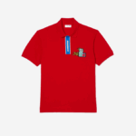 Men Lacoste V0ZN633 Red 240 Contrast Placket And Crocodile Badge Polo