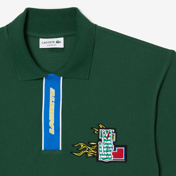 Men Lacoste V0ZN634 Green 132 Contrast Placket And Crocodile Badge Polo - Image 2