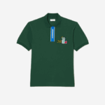 Men Lacoste V0ZN634 Green 132 Contrast Placket And Crocodile Badge Polo