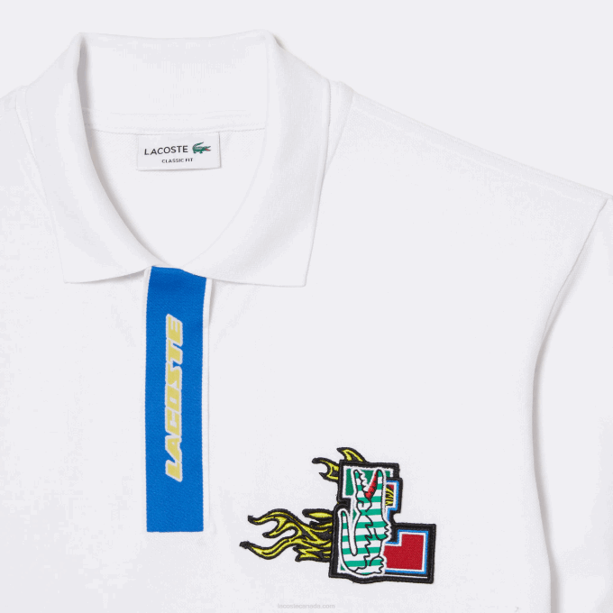 Men Lacoste V0ZN635 White 001 Contrast Placket And Crocodile Badge Polo - Image 2