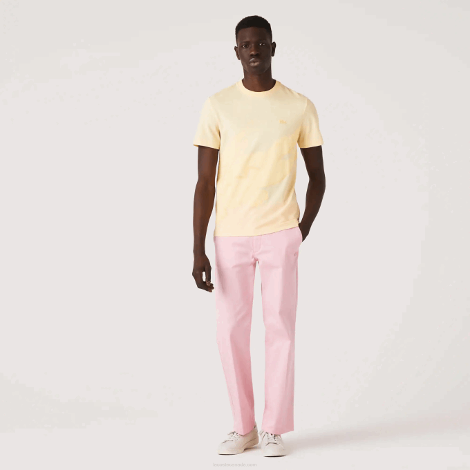Men Lacoste V0ZN636 Yellow HBZ Crocodile Print Crew Neck Stretch Organic Cotton T-Shirt - Image 2
