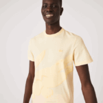 Men Lacoste V0ZN636 Yellow HBZ Crocodile Print Crew Neck Stretch Organic Cotton T-Shirt